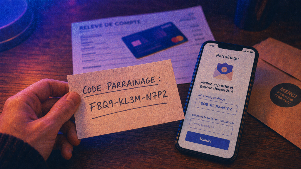 Code parrainage société générale sur smartphone : champ code et valider