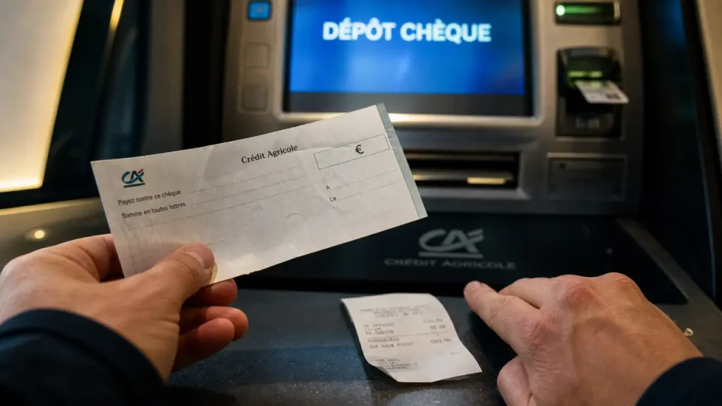 Dépôt chèque crédit agricole automate avec reçu immédiat