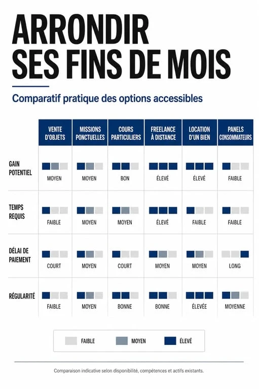 Arrondir ses fins de mois : infographie comparant les principales solutions de complément de revenu
