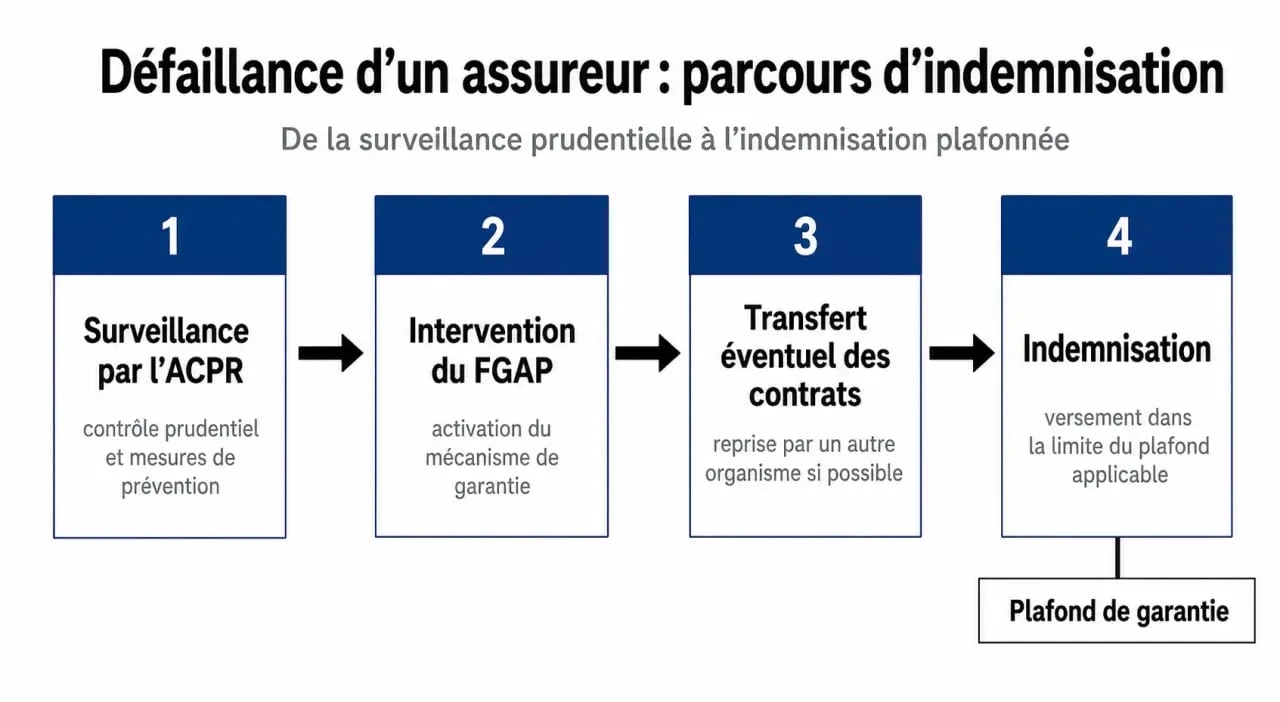 Assurance vie garantie : schéma du rôle de l’ACPR et du FGAP en cas de faillite de l’assureur