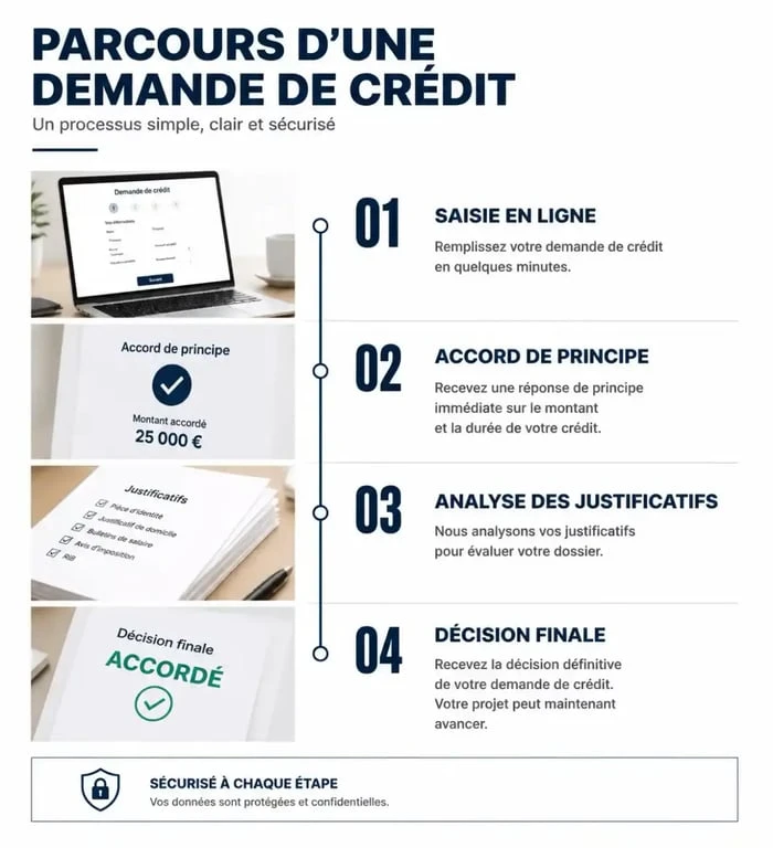 Parcours d'une demande de crédit Cetelem et étapes de l'accord de principe puis refus