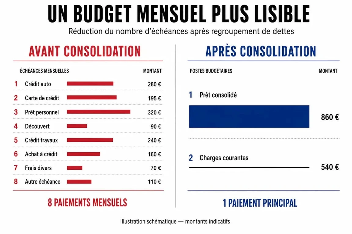 Comparaison budgétaire avant et après rachat de crédit pour locataire