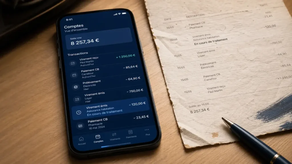 Opération en cours de traitement société générale : smartphone et statut en cours