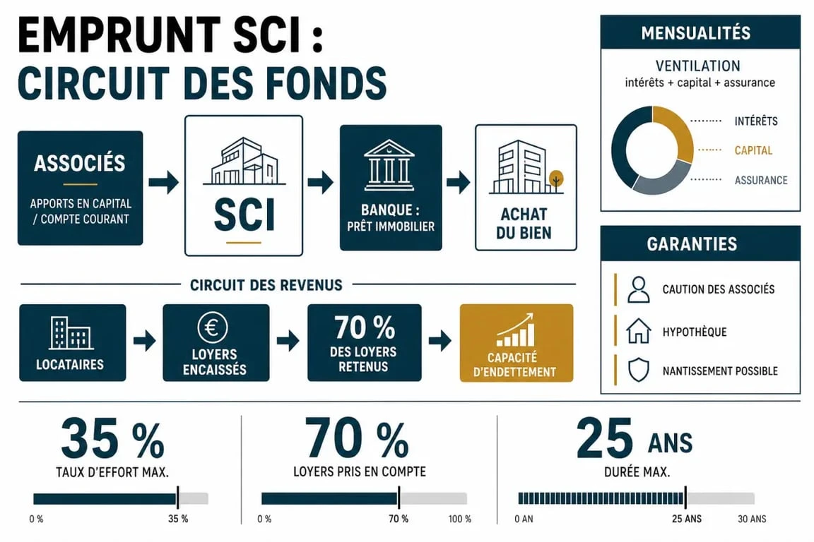 Emprunt SCI : schéma éditorial des flux financiers, des garanties et des seuils de capacité d’emprunt