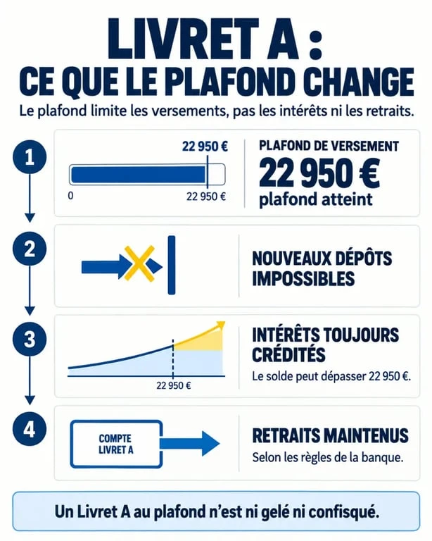 Livret A gelé : différence entre plafond de versement, intérêts et retraits