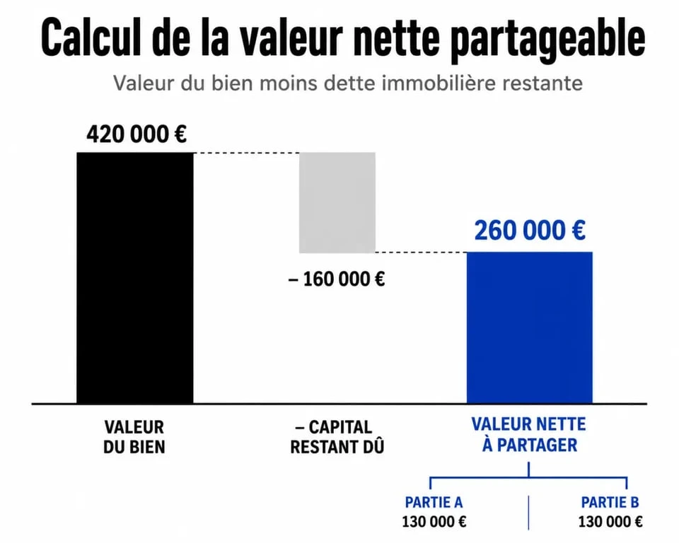 Infographie du calcul de rachat de soulte avec crédit en cours