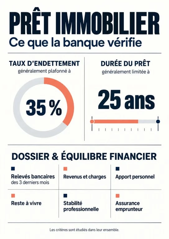 Infographie sur ce que vérifie la banque pour un prêt immobilier