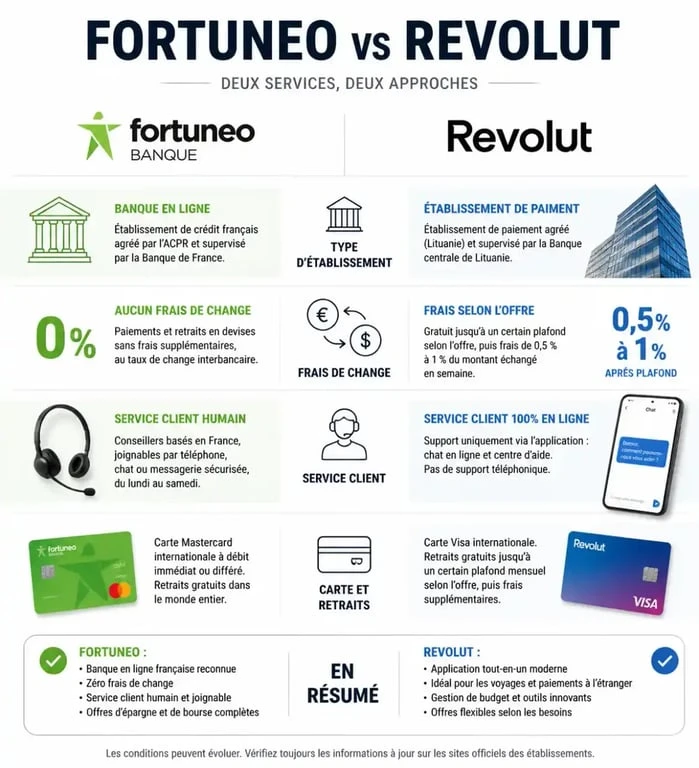 Comparatif Revolut vs Fortuneo : frais, services et sécurité bancaire